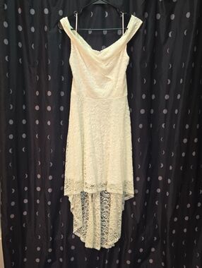 Off-Shoulder Ivory Lace High-Low Dress